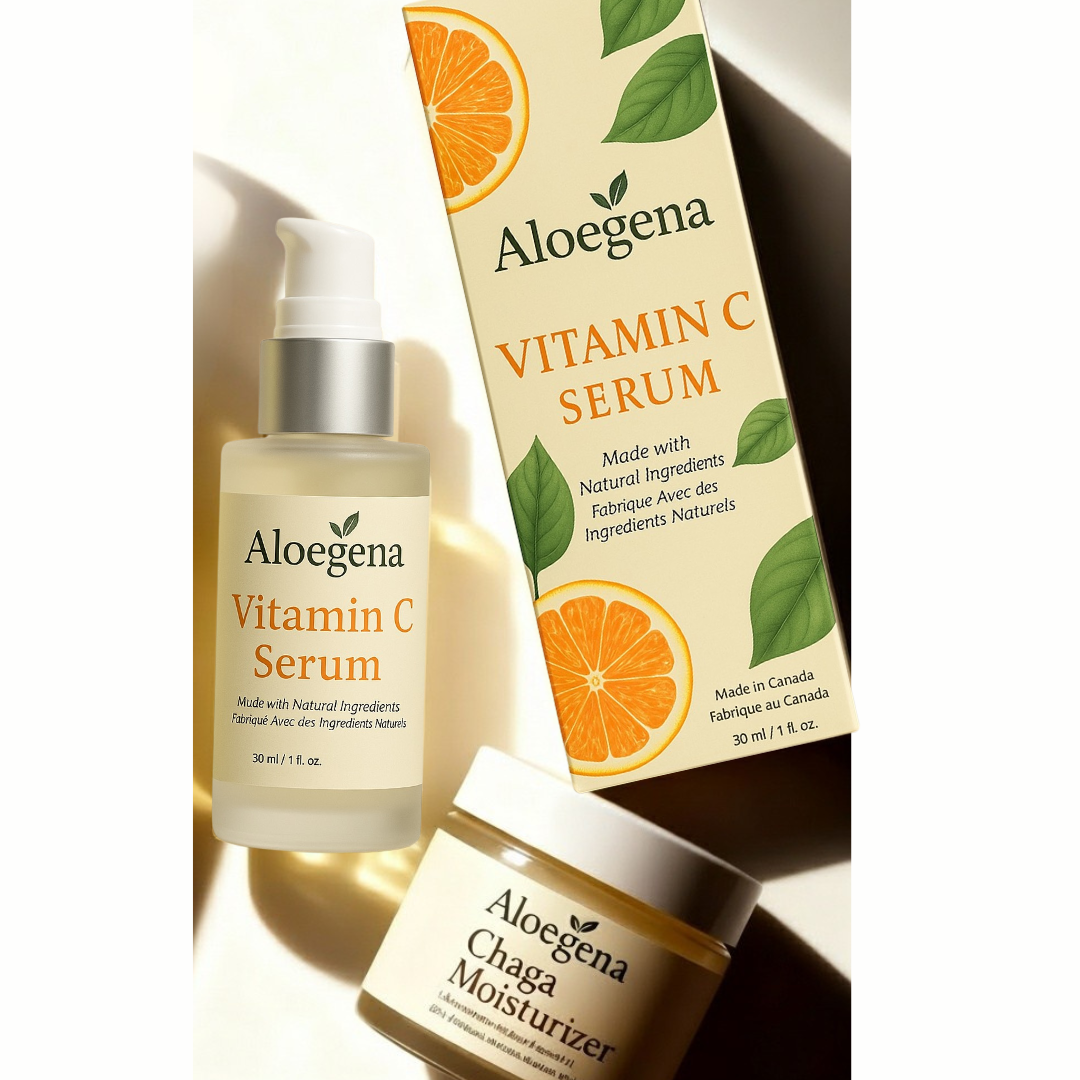 Aloegena Glow & Hydration Duo – Vitamin C Serum + Chaga Moisturizer • Natural • Sulfate-Free • Paraben-Free