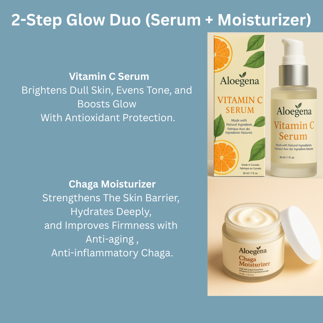 Aloegena Glow & Hydration Duo – Vitamin C Serum + Chaga Moisturizer • Natural • Sulfate-Free • Paraben-Free