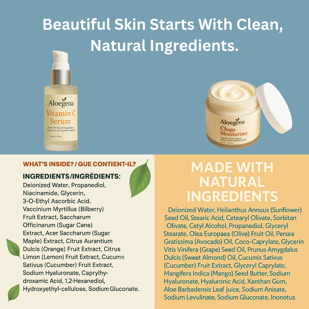 Aloegena Glow & Hydration Duo – Vitamin C Serum + Chaga Moisturizer • Natural • Sulfate-Free • Paraben-Free